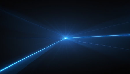 Blue light rays on black background. 3d rendering. Computer digital image.の素材