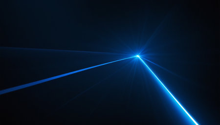 Blue laser beam on a black background. 3D Rendering.の素材