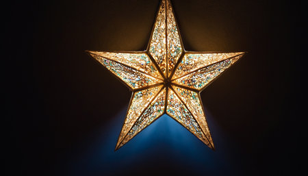Golden star on the wall. Bokeh background. Star light.の素材