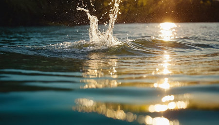 splashes of water on the background of the setting sun in the summerの素材