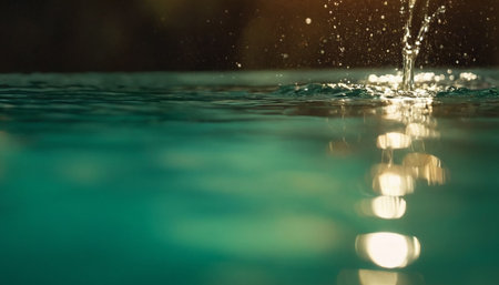 Water splashing on the surface of the pool with beautiful bokehの素材