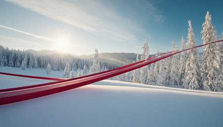 3D render of a red and white ski trail in the mountainsの素材