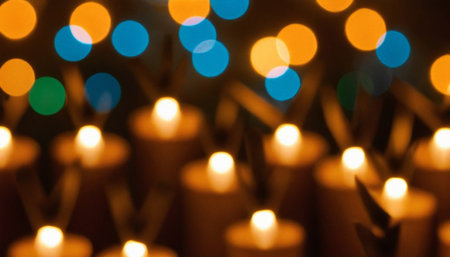 Candle light blur bokeh background, christmas background.の素材