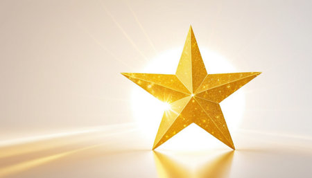 Golden star on a white background. 3d rendering, 3d illustration.の素材