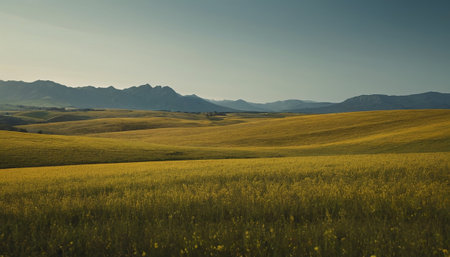 Meadow with yellow flowers in Tuscany, Italy.の素材