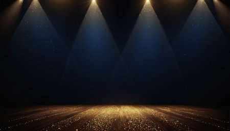 Spotlights illuminate the stage. Spotlight background. Spotlight on the stageの素材