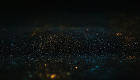 glitter vintage lights background. black and gold. de-focusedの素材