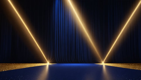 Stage with lighting, Stage Podium Scene with for Award Ceremony illuminated by spotlights.の素材