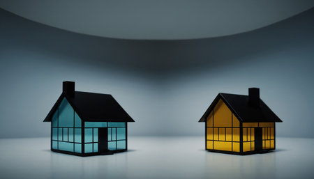 3d rendering of a house in a room with light and shadowの素材