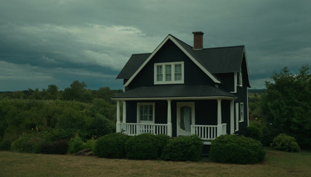 Lonely house in the middle of the forest with dramatic skyの素材