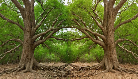 Old big tree in the jungle. 3d illustration. Natural background.の素材