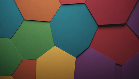 colorful hexagon paper background, 3d render, top viewの素材