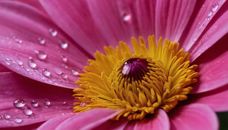 pink flower with water droplets on petals close-upの素材