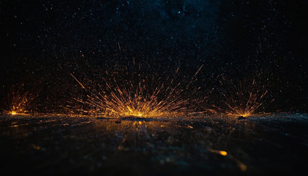 sparks from welding on a black background, sparks fly in the airの素材