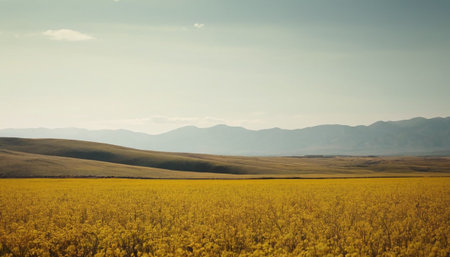 Yellow field of colza with mountains in the background. Spring landscape.の素材