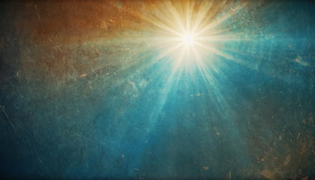 Blue grunge background with sun rays and space for text or imageの素材