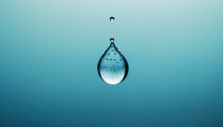 Water drop on blue background with copy space for text or image.の素材