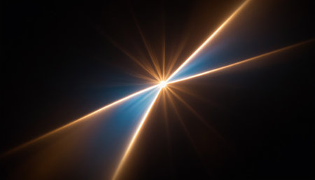 Lens flare effect in space. Abstract rays of light. 3d renderの素材
