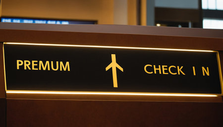 Airport check-in sign at the airport, close-upの素材