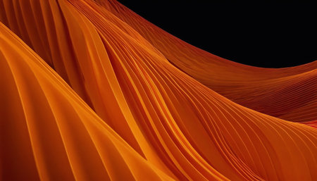 Abstract orange wavy background. Curved lines of orange fabric.の素材