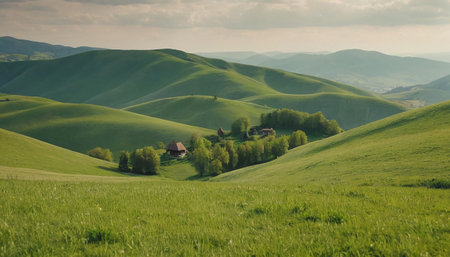 Rural landscape in Tuscany, Italy. Green hills and villageの素材