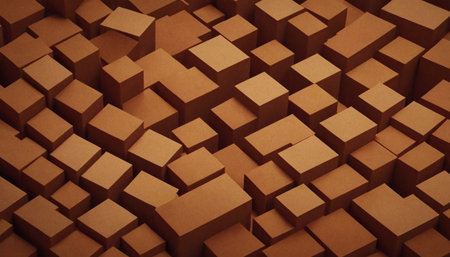 Abstract background made of brown cardboard boxes. 3d render illustration.の素材