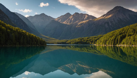 Mountains reflected in the lake, Kyrgyzstan, Central Asiaの素材