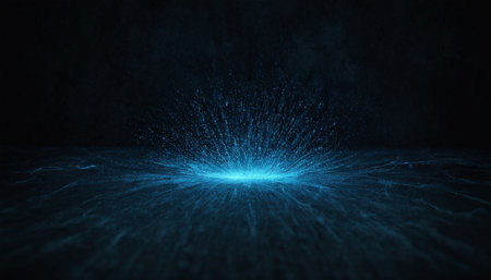 Abstract blue light effect on dark background. Glowing particles and lines. 3D renderingの素材