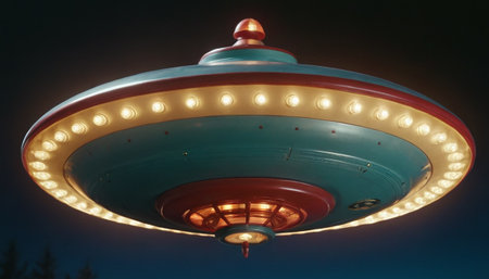 Close-up of a spinning carousel in the park at nightの素材