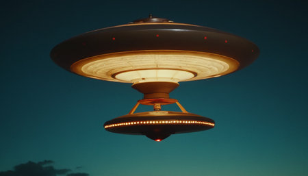 Flying saucer in the night sky. Flying saucer in the night skyの素材