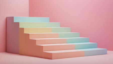 Stairs in pastel colors, 3d render, abstract backgroundの素材