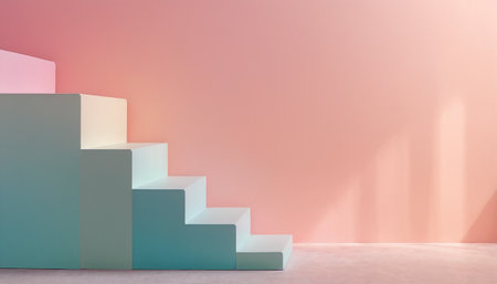 3d rendering of stairs in empty room with shadow from the wallの素材