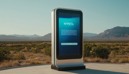 Digital composite of Smartphone with responsive web browser on screen in desertの素材