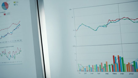 financial graph on the whiteboard, business concept, shallow depth of fieldの素材