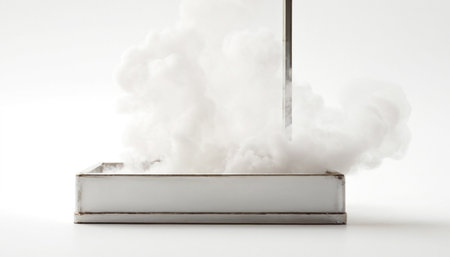 An isolated shot of smoke coming out of a humidifier on a white backgroundの素材