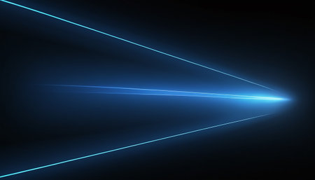Blue laser rays on a black background. 3D rendering illustration.の素材
