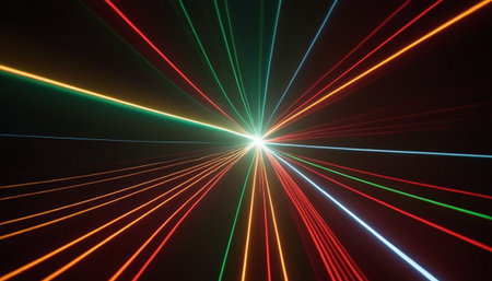 Colorful laser rays on black background. Computer generated 3D photo rendering.の素材