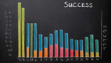 Business graph on a blackboard with the word success written on itの素材