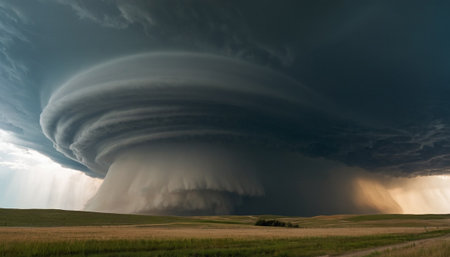 Stormy sky with rain clouds and rays of light. Panoramaの素材
