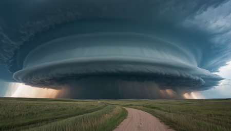 Prairie Storm Clouds ominous weather Saskatchewan Canada rural landscape panoramaの素材