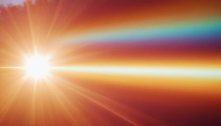 Sunset with lens flare and bokeh effect. Abstract background.の素材