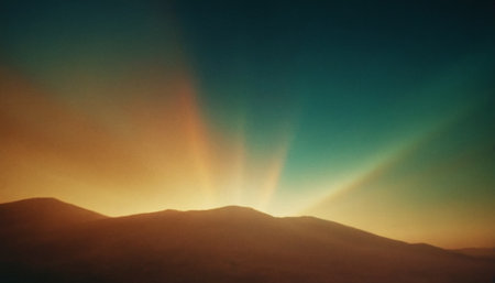 Sunset over the mountains. Toned image. Retro style.の素材