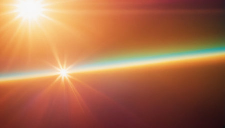 Sunset background with lens flare and bokeh. Colorful abstract background.の素材