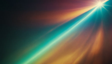 abstract background with blue, orange and yellow rays and lens flareの素材