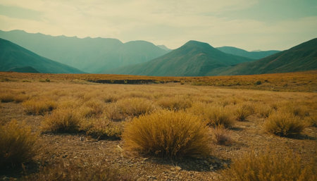 Mountains and grass in the steppe of Kyrgyzstanの素材