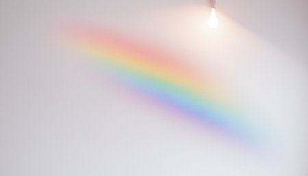 Rainbow in the white room with a light bulb on the ceilingの素材