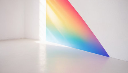 abstract scene with colorful light in empty room with copy space.の素材