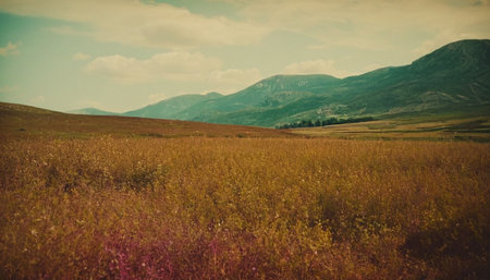 Vintage photo of wildflowers in the mountains. Retro style.の素材