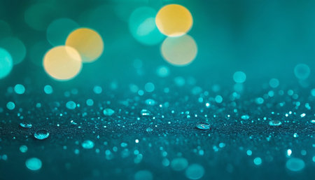 water drops on blue background with bokeh effect and copy spaceの素材