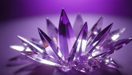 Beautiful purple crystal on a purple background close-up macro photographyの素材